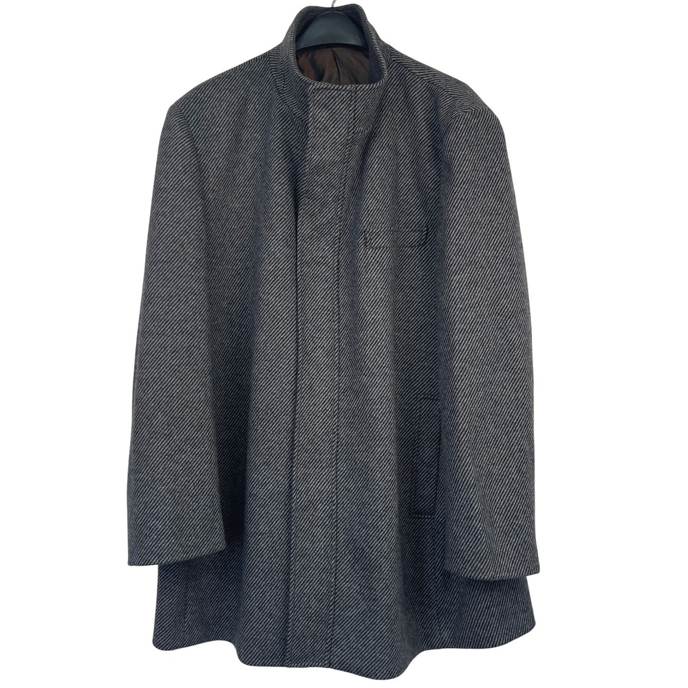 Hart Schaffner Marx WOOL Blend Overcoat Mens XXL Twill Zip Front Car Coat Gray